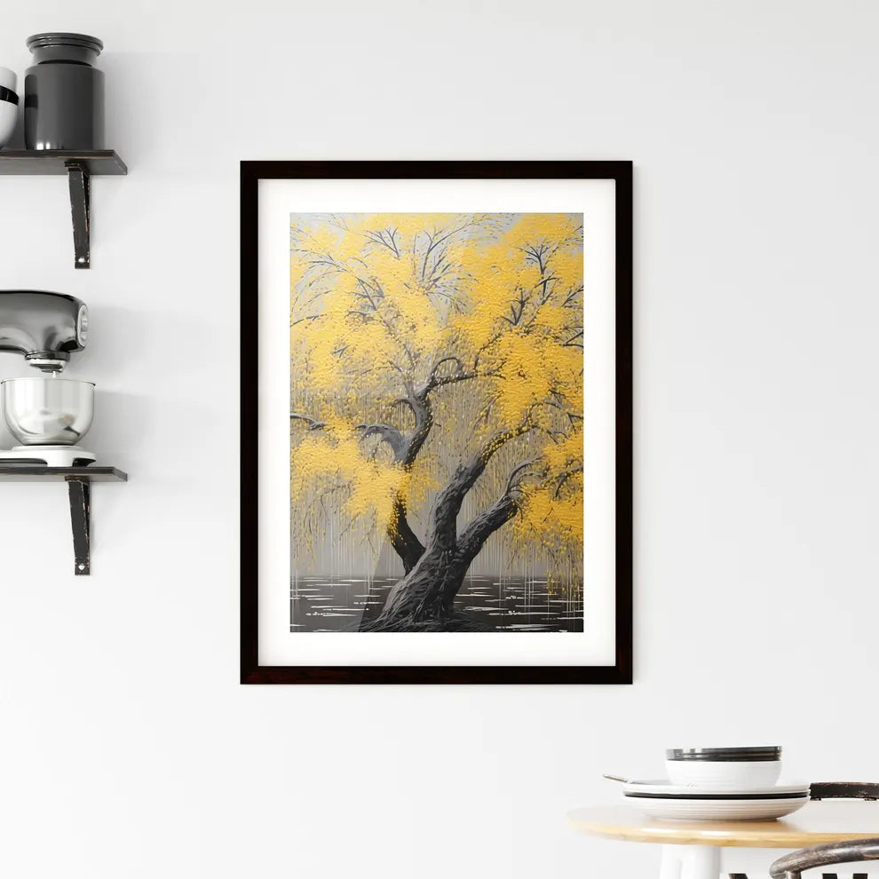 A Poster of an acrylic painting of a yellow  Framed Print