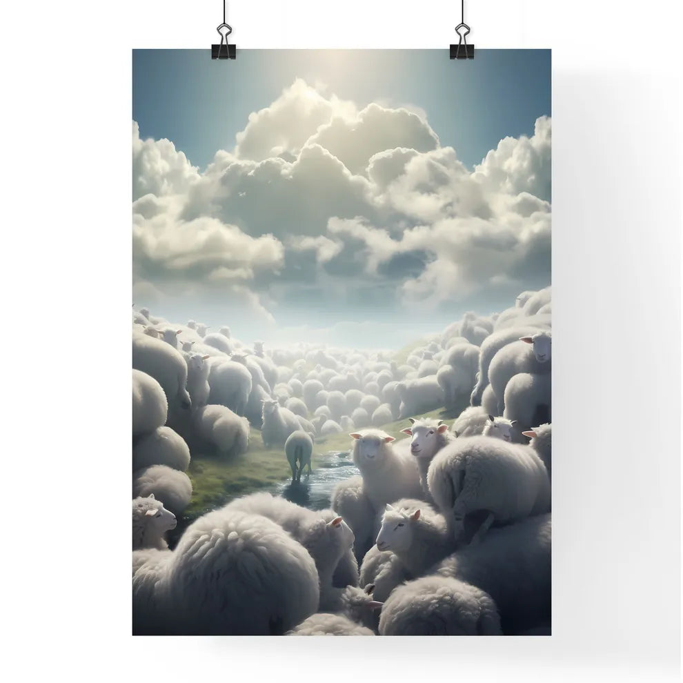 A Poster of un ciel avec des moutons qui tombent  Poster