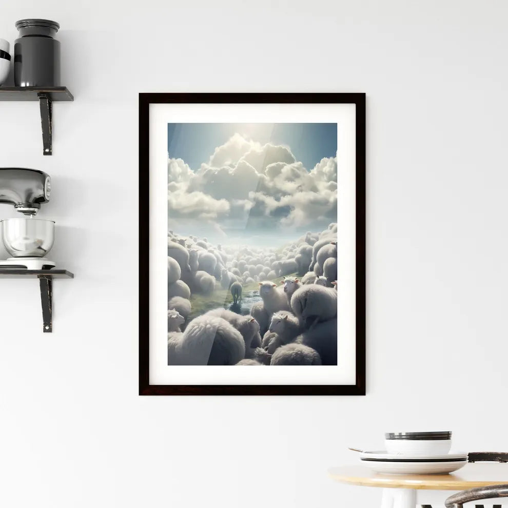 A Poster of un ciel avec des moutons qui tombent  Framed Print