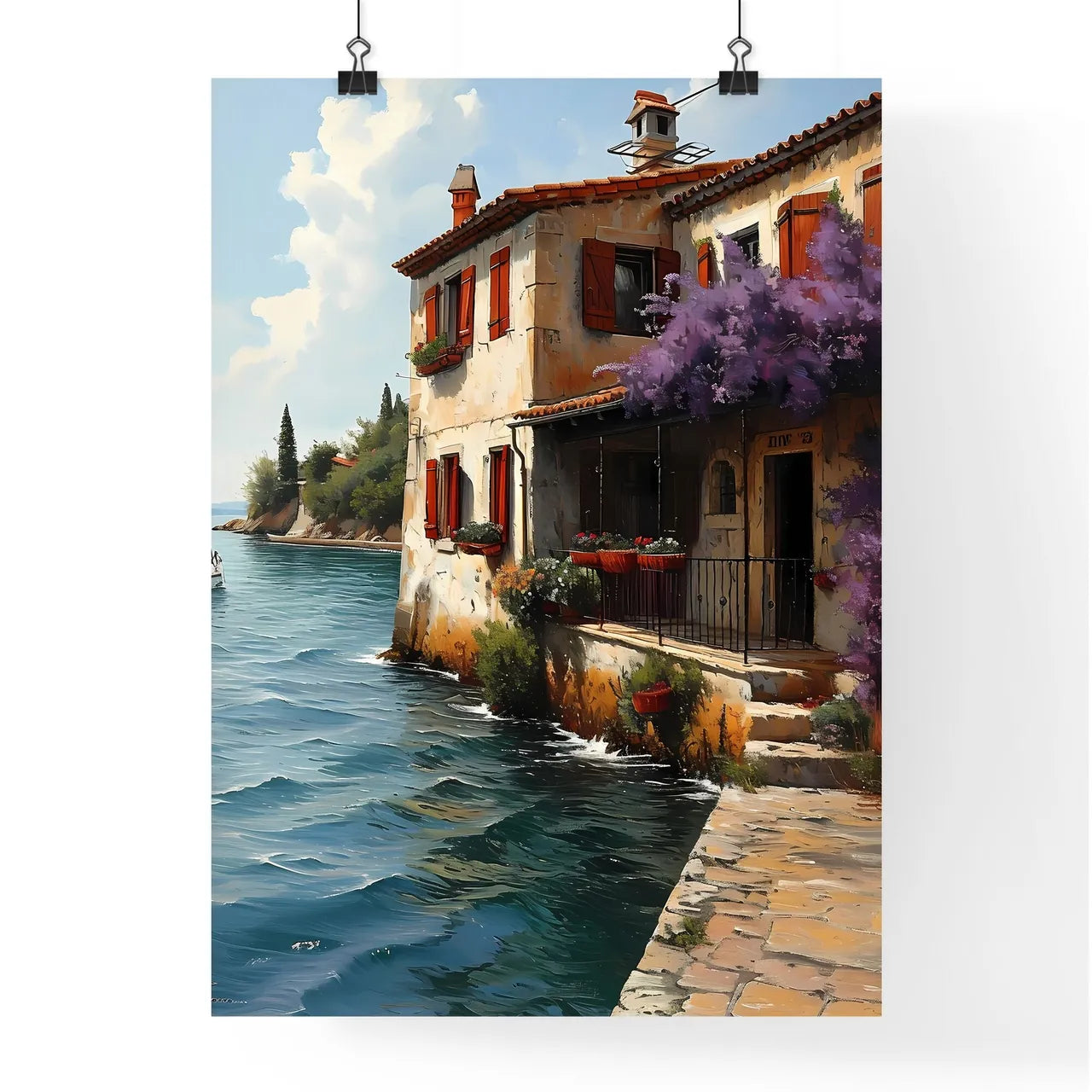 A Poster of Provence France - A House Next To The Water Poster