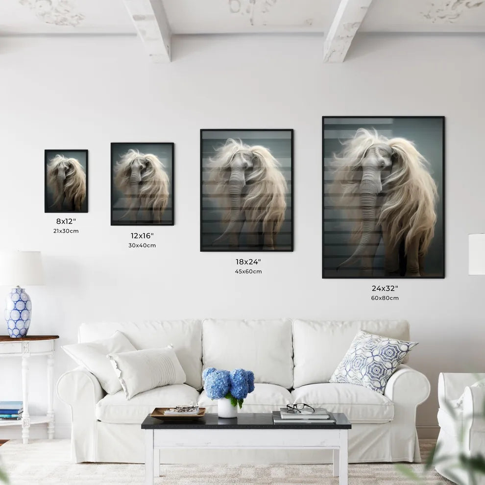 A Poster of An elephant covered with long slender hair  Size Chart