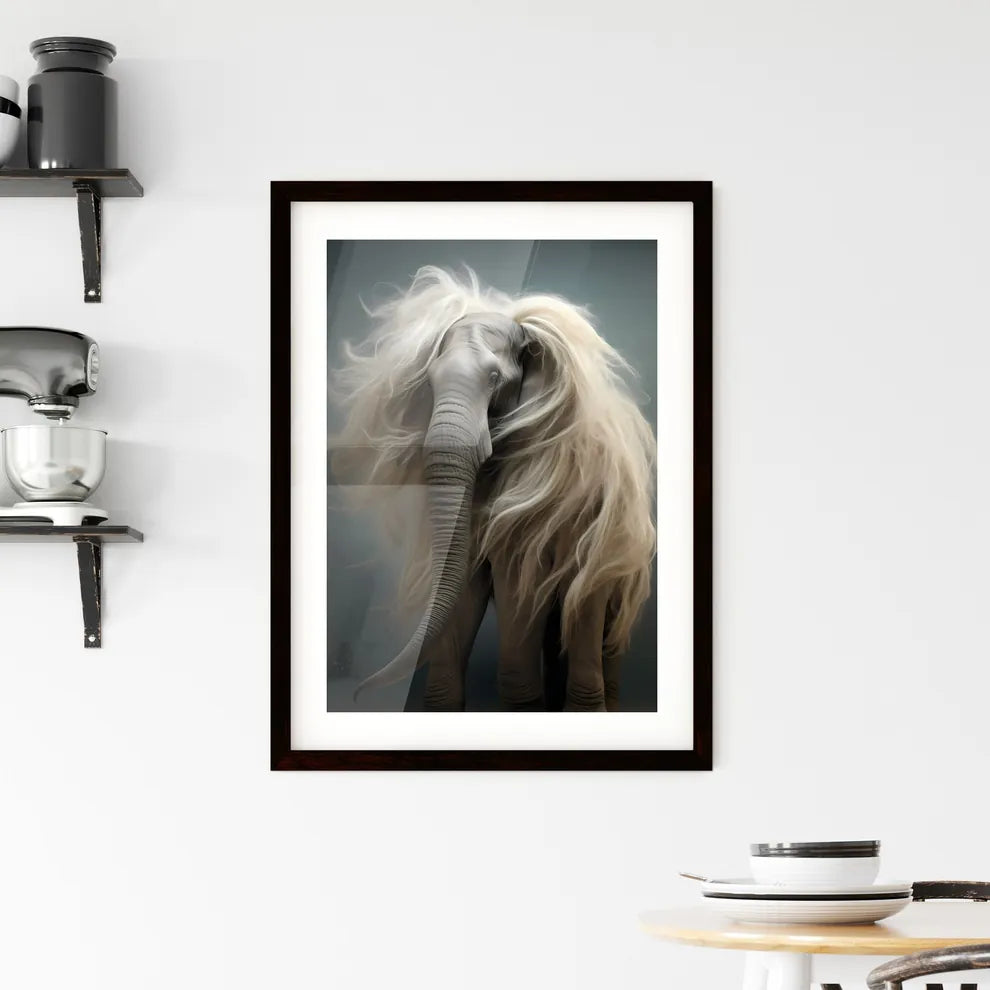 A Poster of An elephant covered with long slender hair  Framed Print
