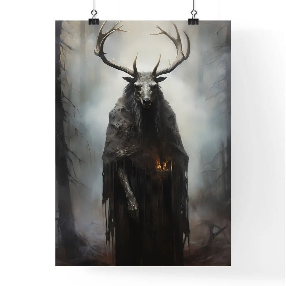 A Poster of an oil painting of a black elk in the fog  Poster