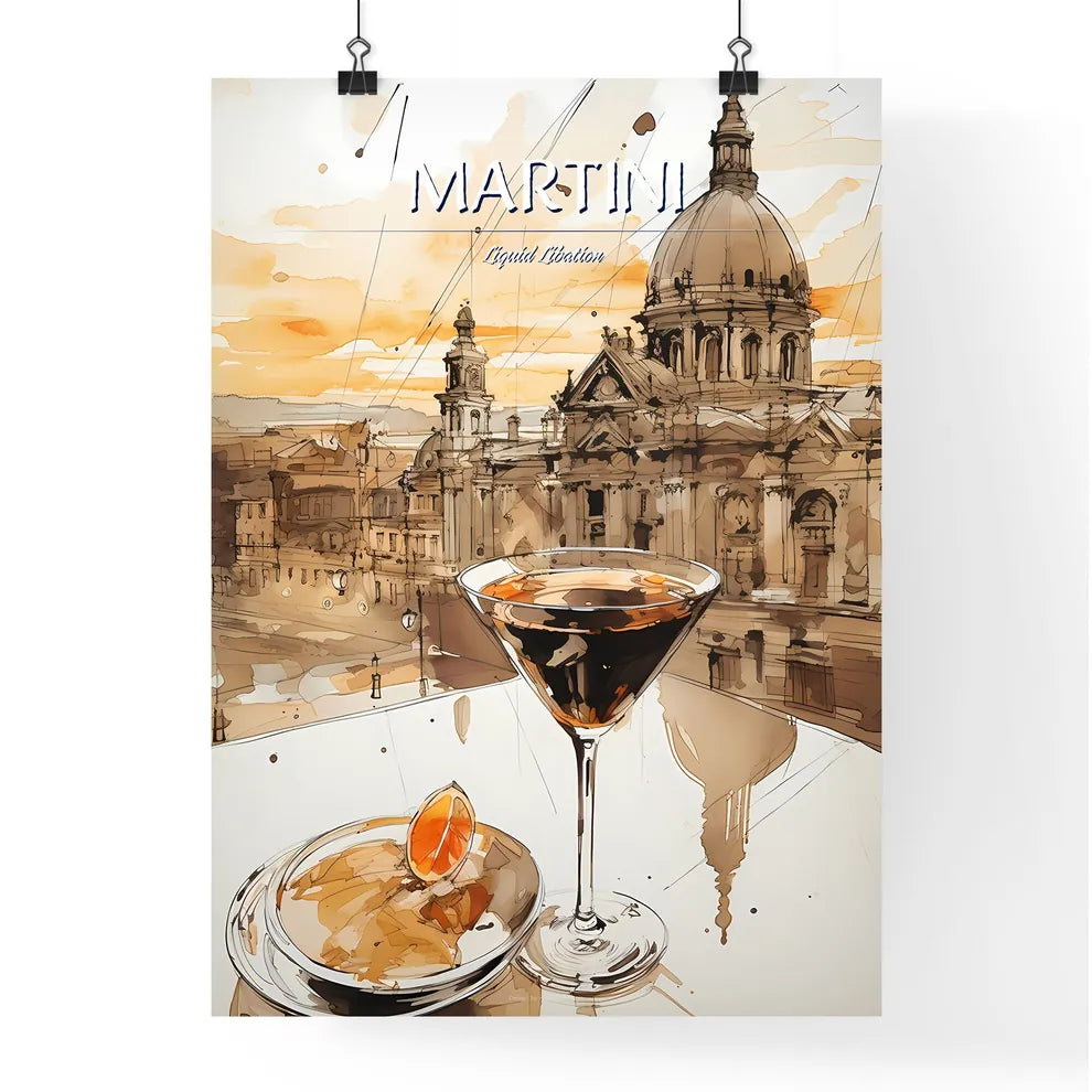 A Poster of Espresso martini - A Glass Of Liquid On A Table With A Round Object On Top Of It Poster