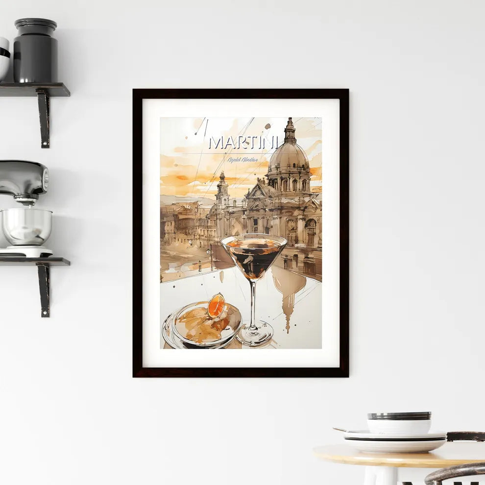 A Poster of Espresso martini - A Glass Of Liquid On A Table With A Round Object On Top Of It Custom Print