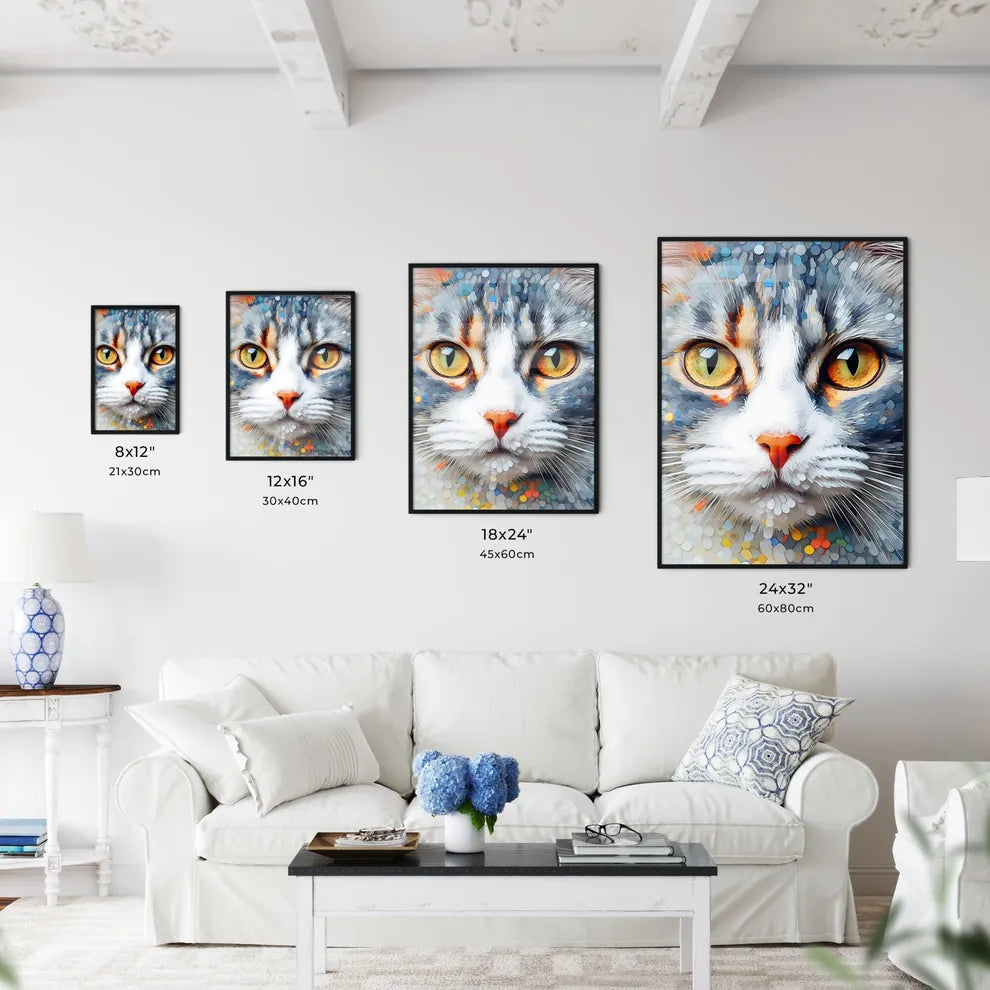 A Poster of A cat with one eye  Size Chart