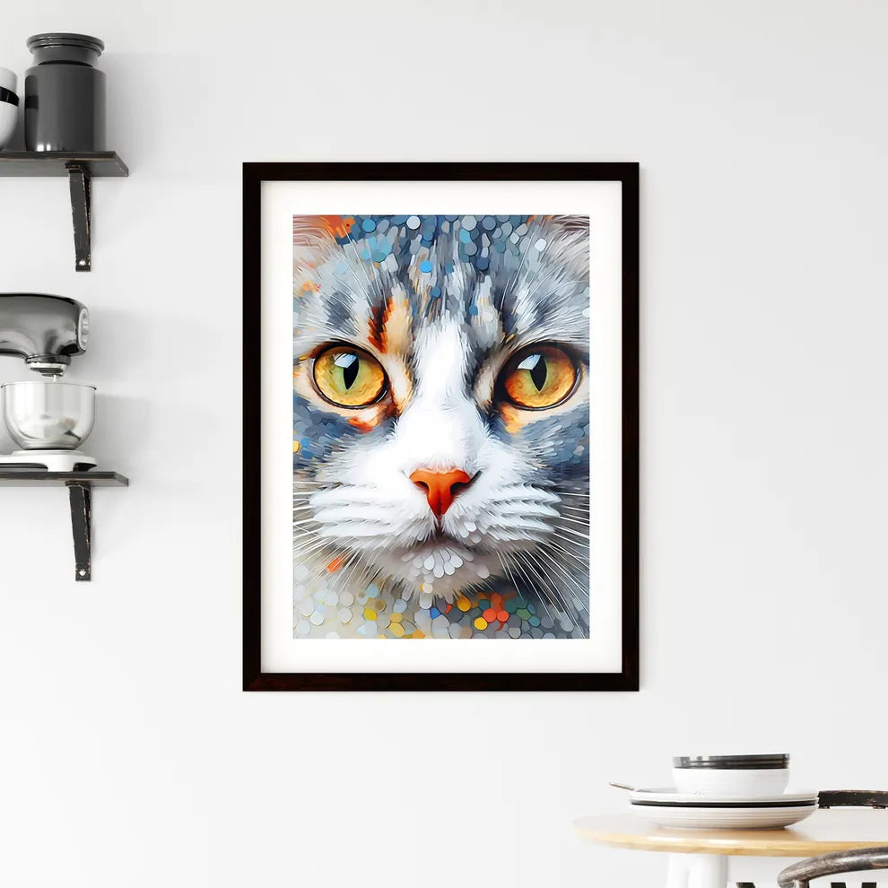 A Poster of A cat with one eye  Framed Print