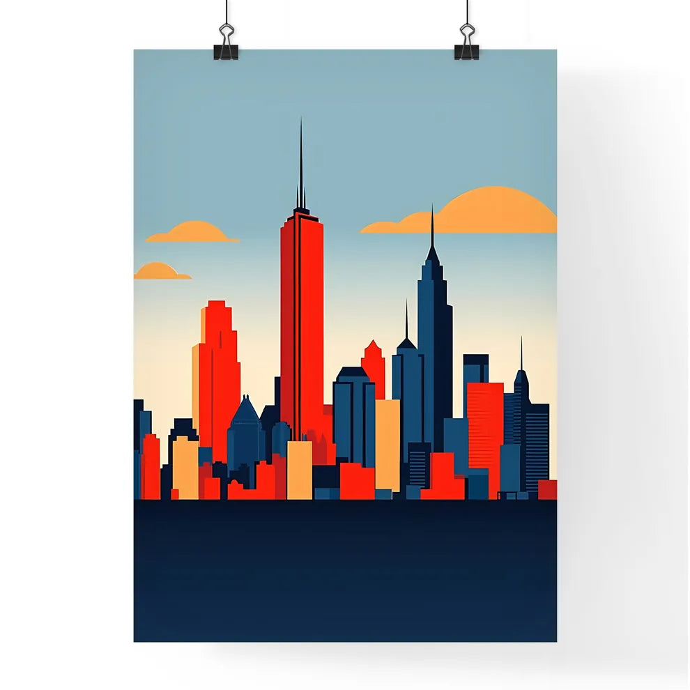 A Poster of minimalist Chicago skyline - A City Skyline With Tall Buildings Poster