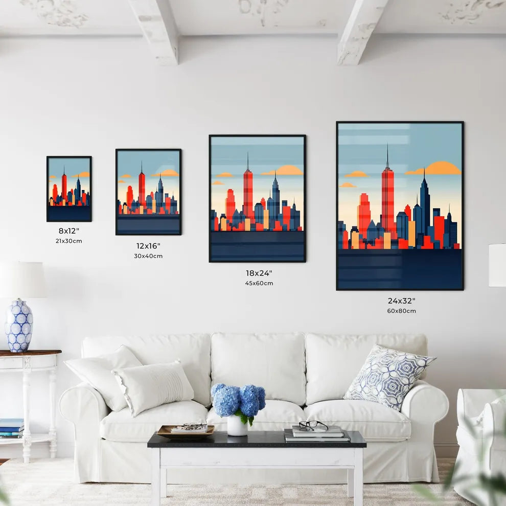 A Poster of minimalist Chicago skyline - A City Skyline With Tall Buildings Size Chart