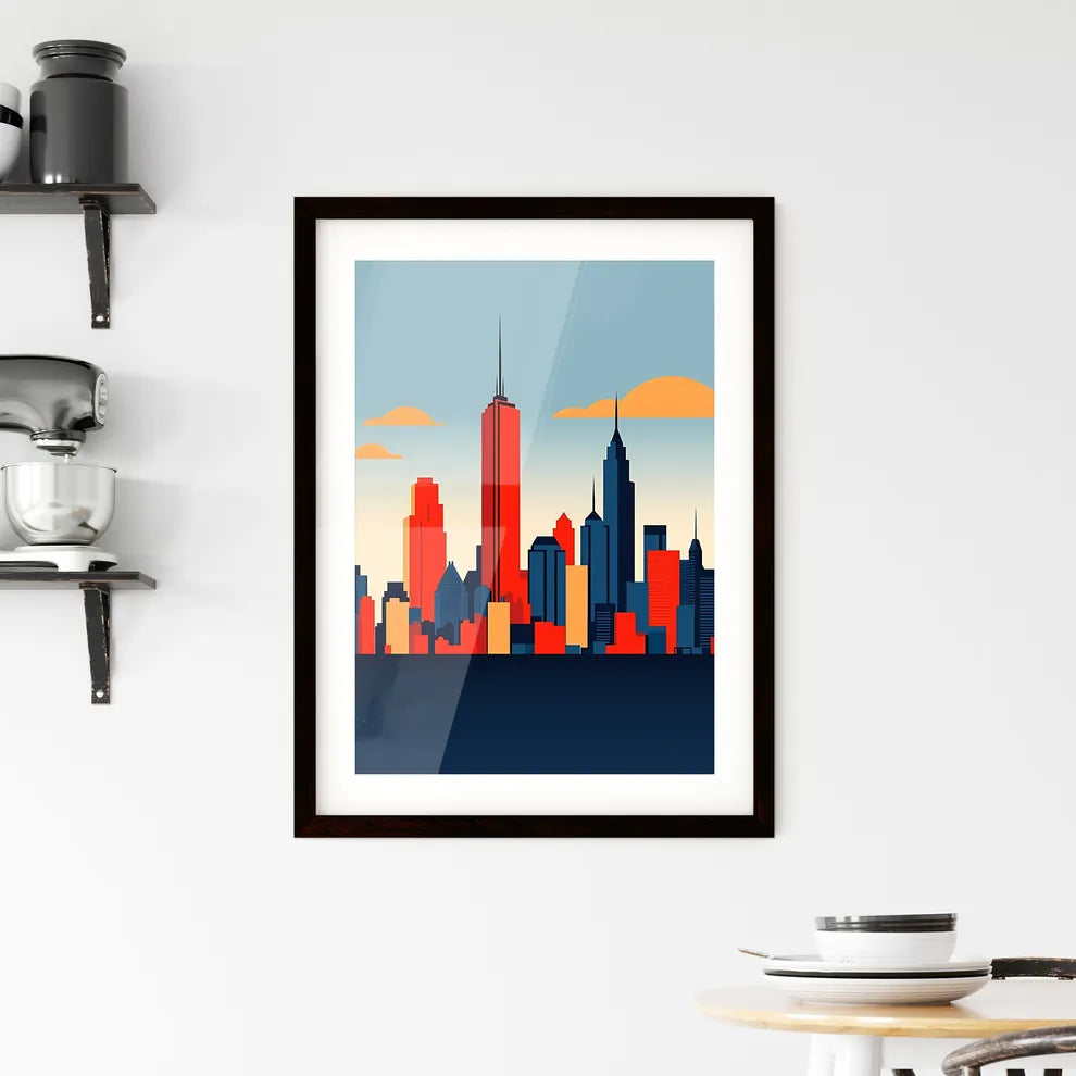 A Poster of minimalist Chicago skyline - A City Skyline With Tall Buildings Custom Print