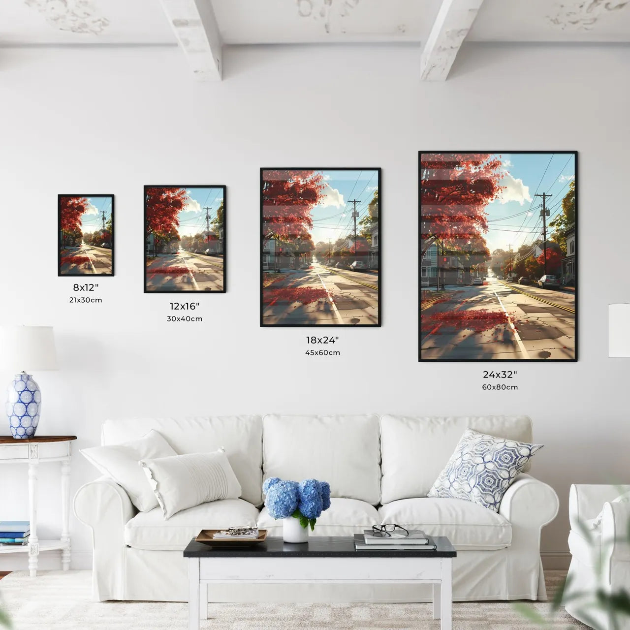 A Poster of Atlanta Georgia Art Sketch with colorful Background - A Street With Cars And Trees On The Side Size Chart