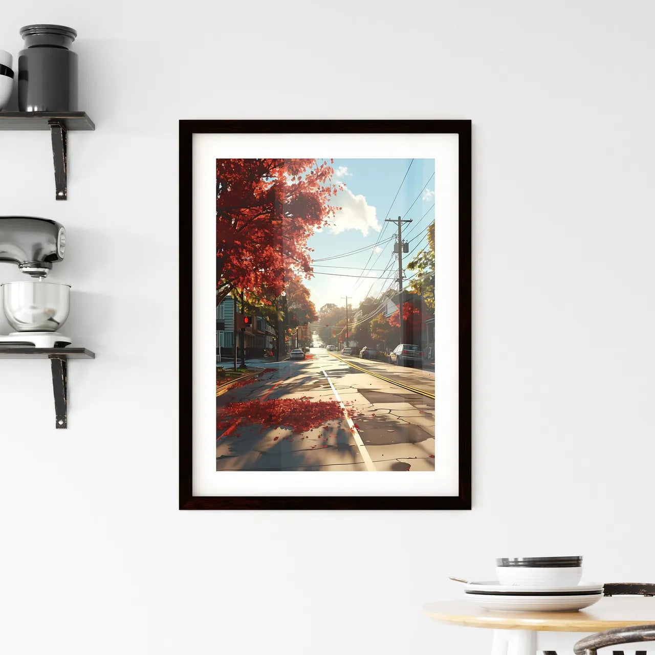 A Poster of Atlanta Georgia Art Sketch with colorful Background - A Street With Cars And Trees On The Side Custom Print