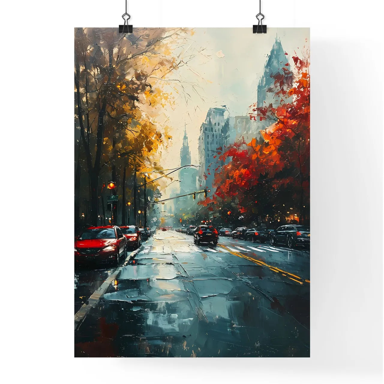 A Poster of Atlanta Georgia Art Sketch with colorful Background - A Street With Cars And Trees In The Background Poster