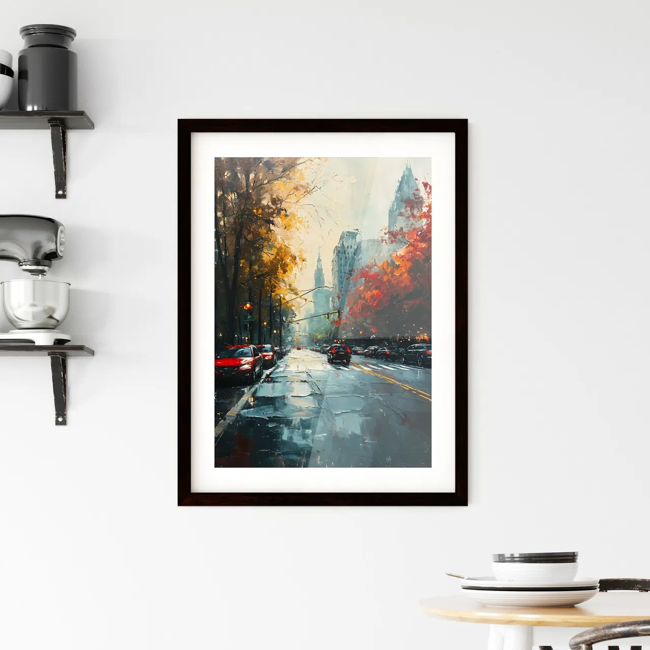 A Poster of Atlanta Georgia Art Sketch with colorful Background - A Street With Cars And Trees In The Background Custom Print