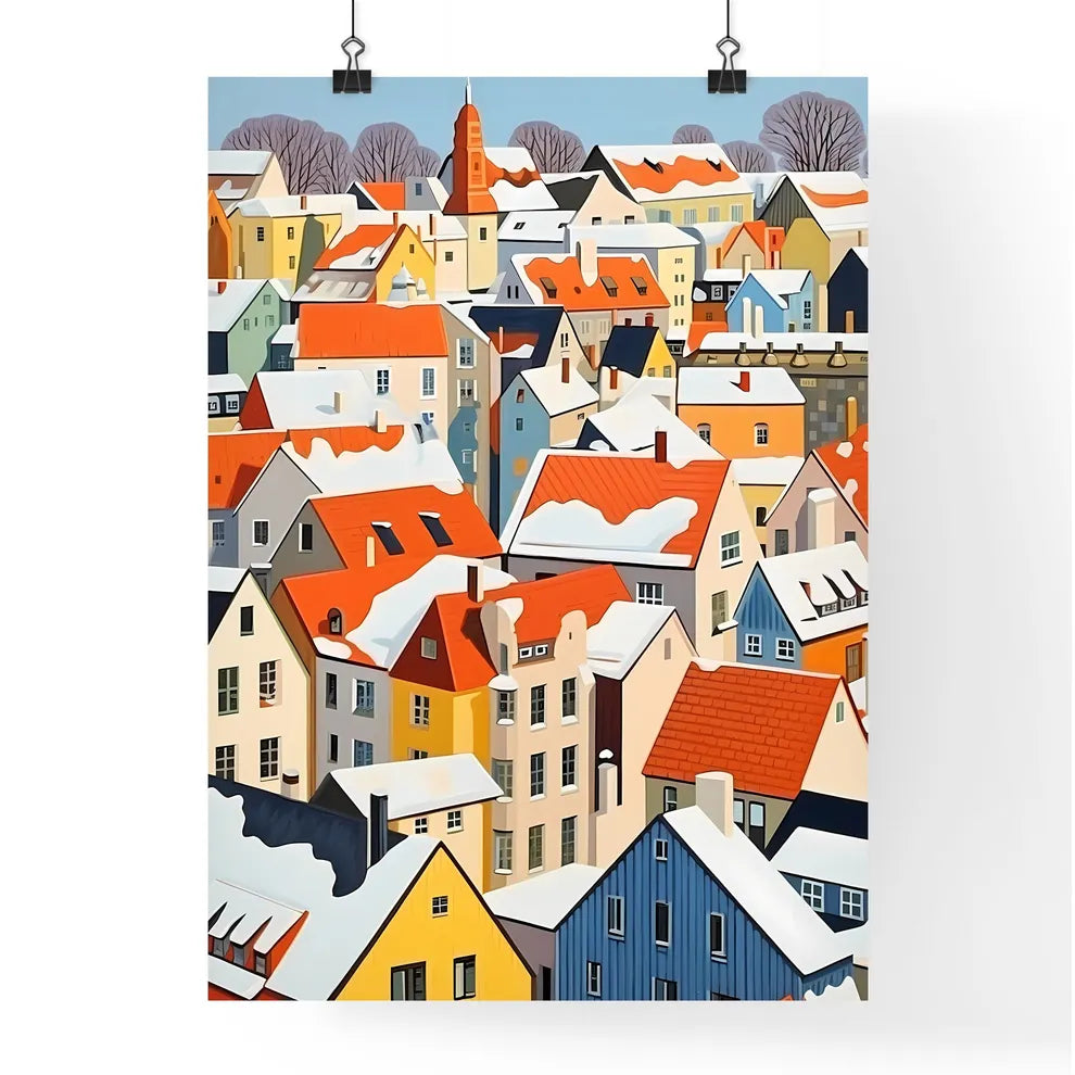 A Poster of snowy german small town roofs - A Group Of Houses Covered In Snow Poster