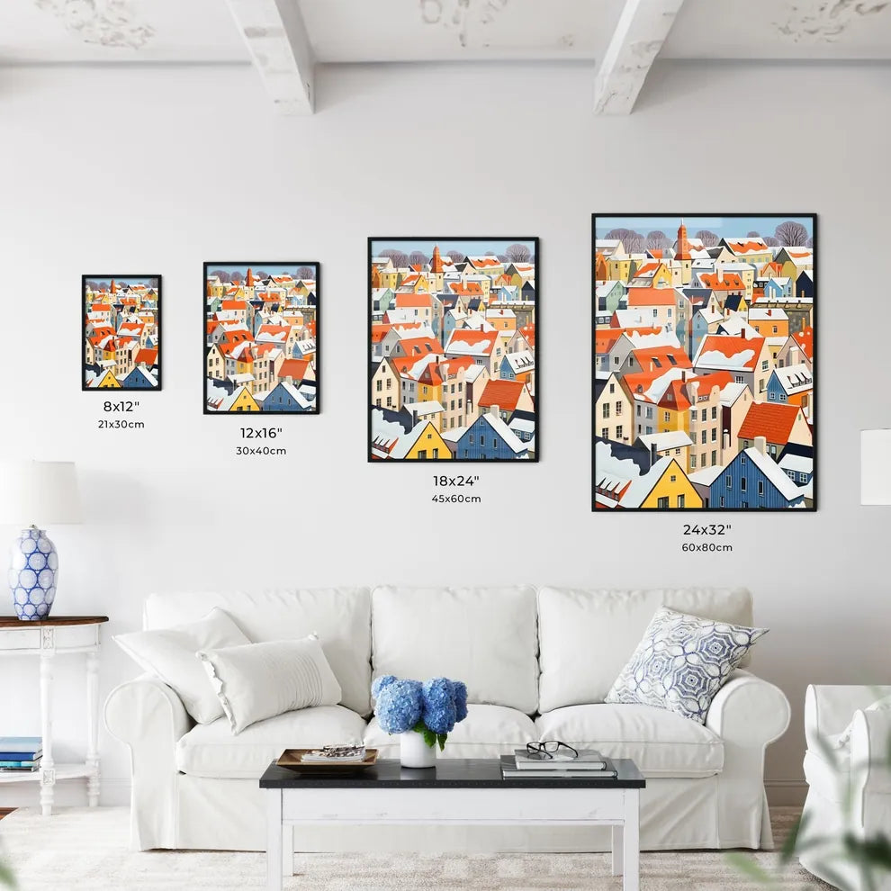 A Poster of snowy german small town roofs - A Group Of Houses Covered In Snow Size Chart