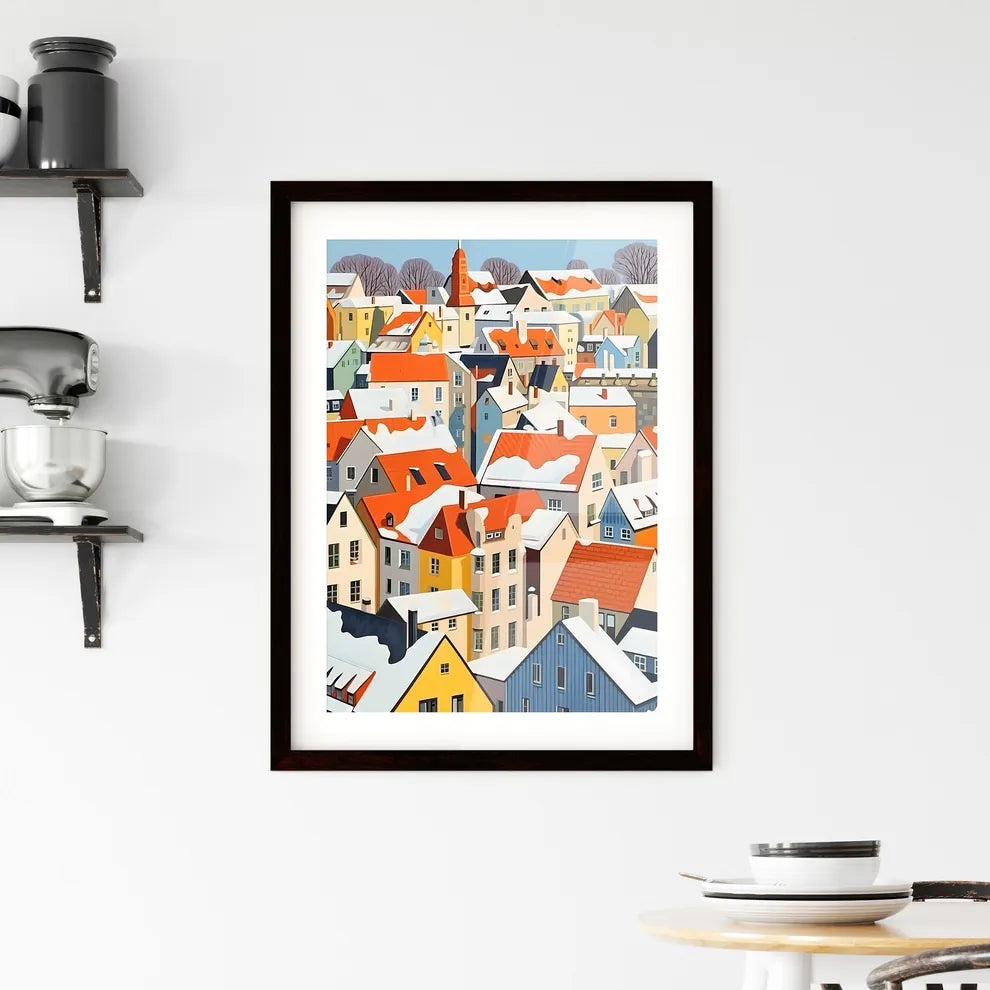 A Poster of snowy german small town roofs - A Group Of Houses Covered In Snow Custom Print