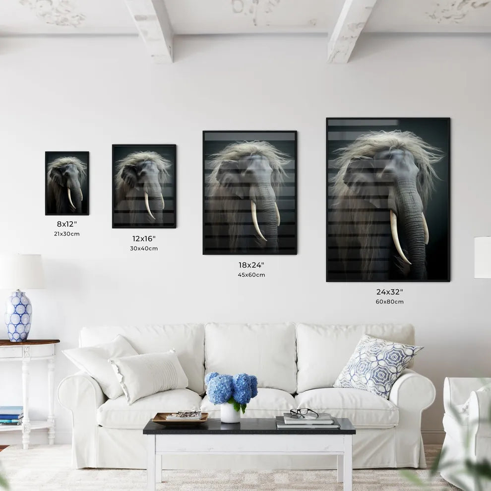 A Poster of An elephant covered with long slender hair  Size Chart