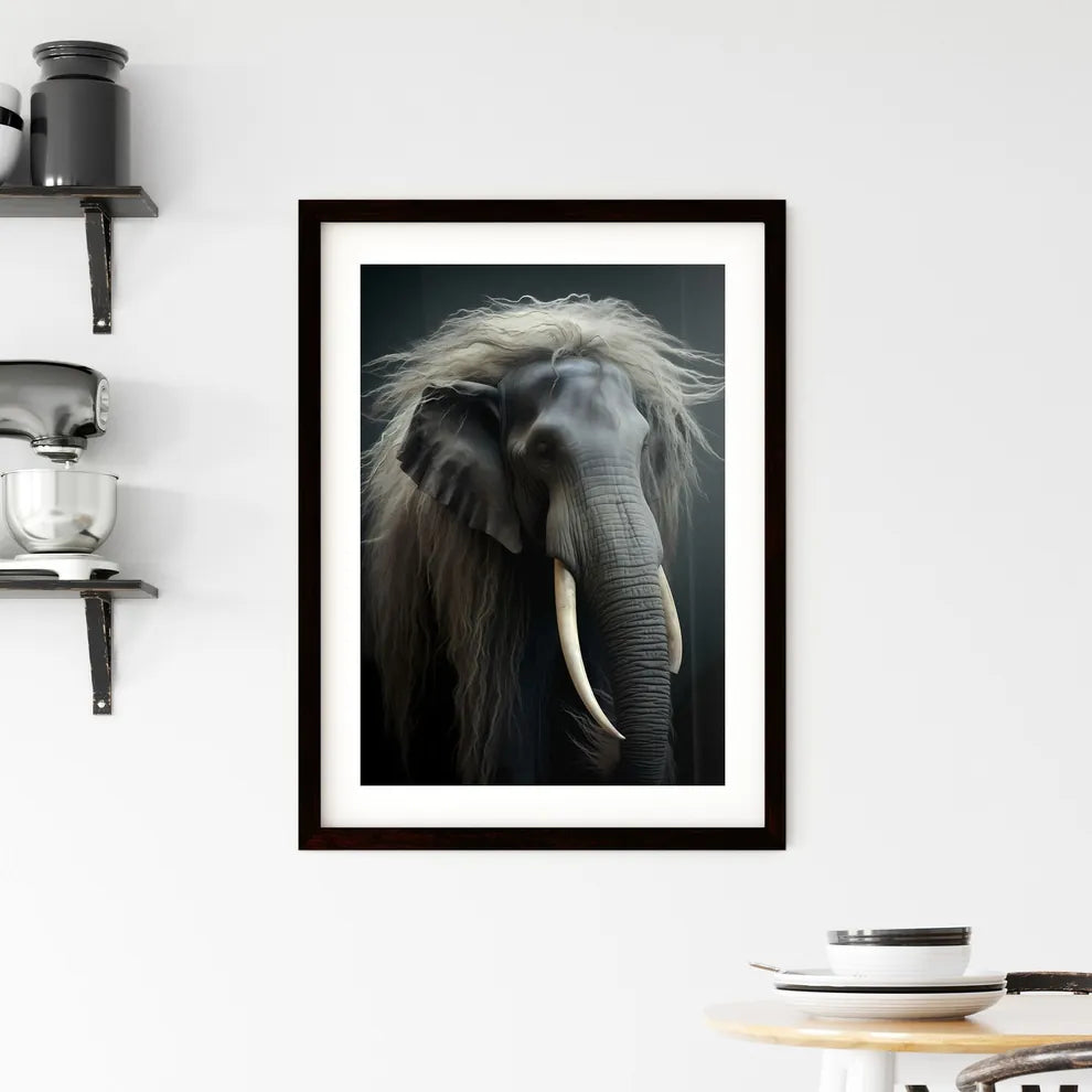 A Poster of An elephant covered with long slender hair  Framed Print