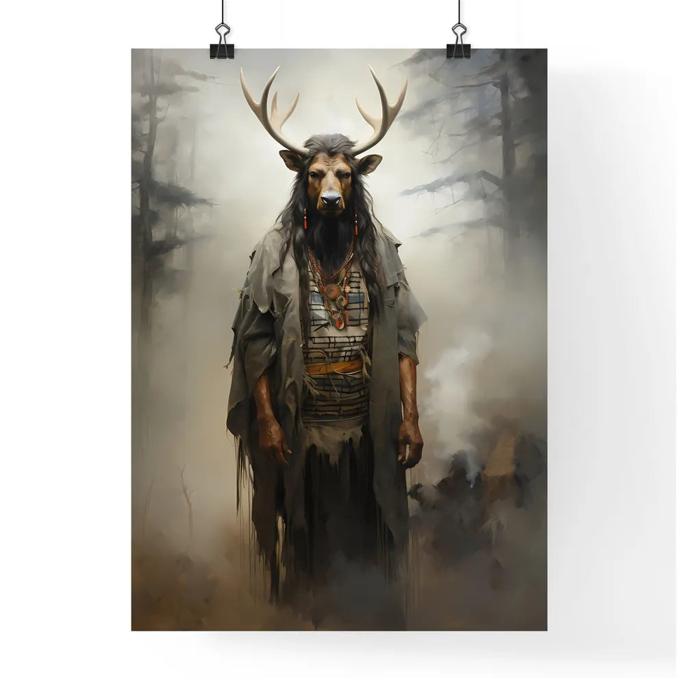 A Poster of an oil painting of a black elk in the fog  Poster