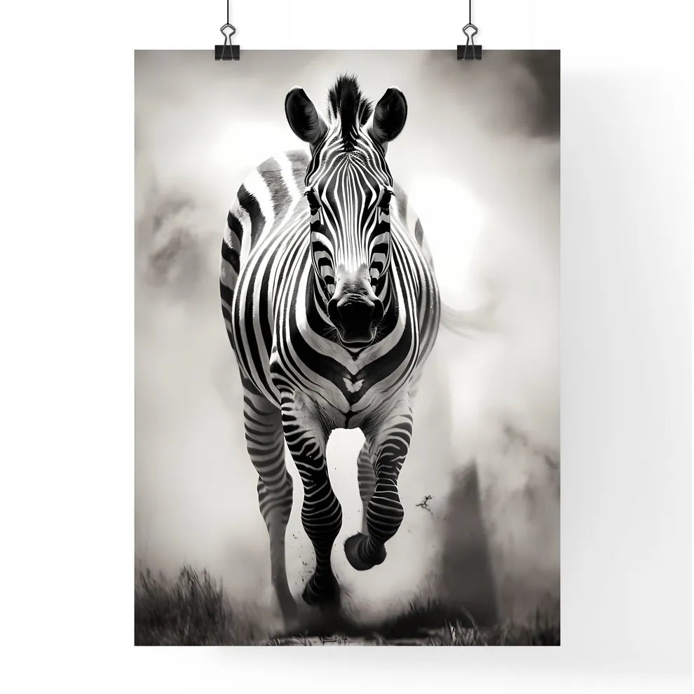 A Poster of A black and white zebra is running  Poster