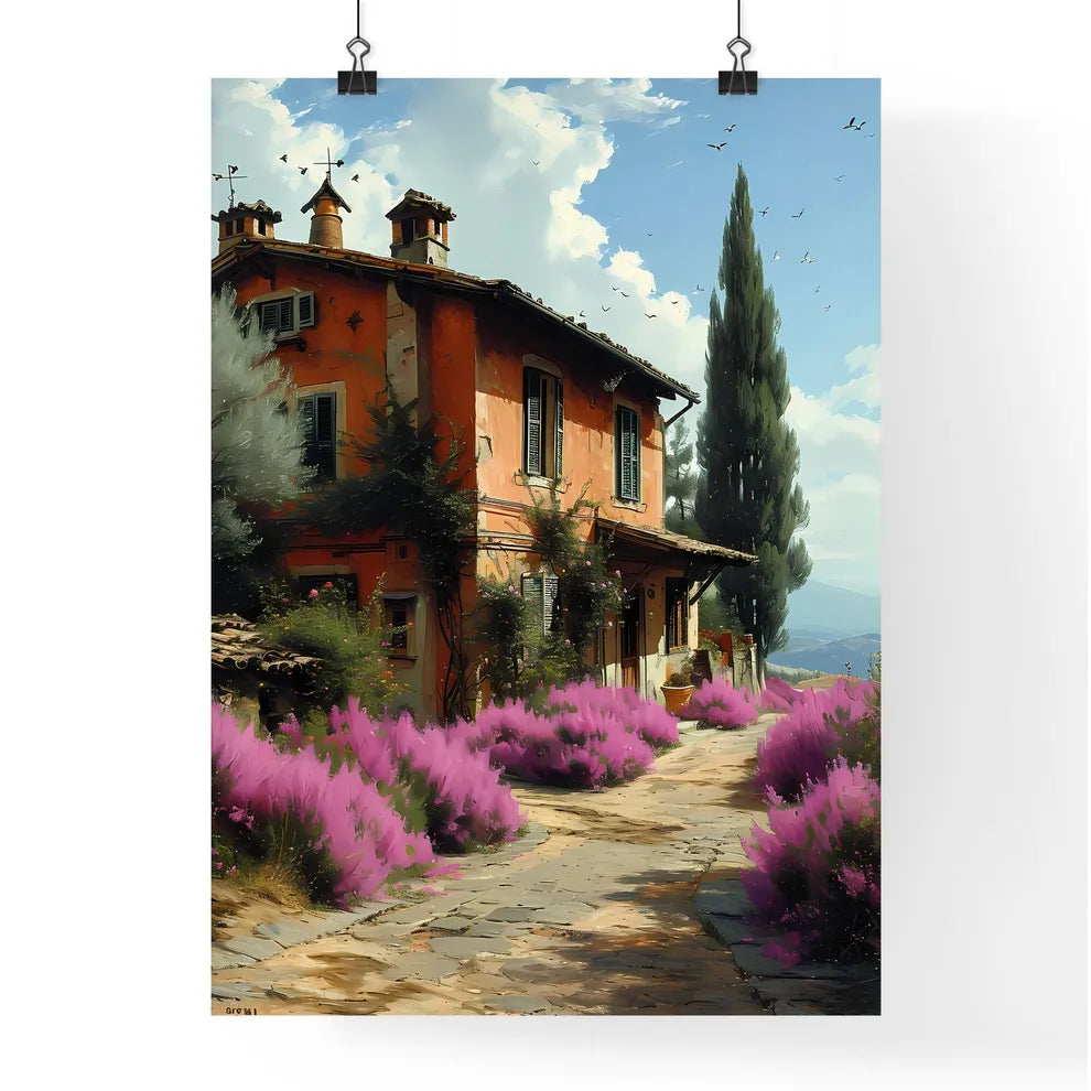 A Poster of Provence France - A House With Purple Flowers And Trees Poster