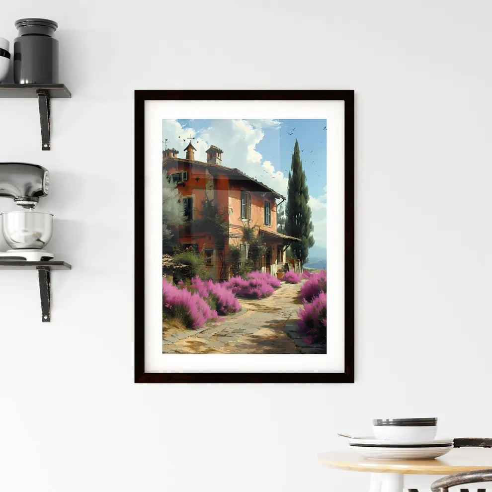 A Poster of Provence France - A House With Purple Flowers And Trees Custom Print