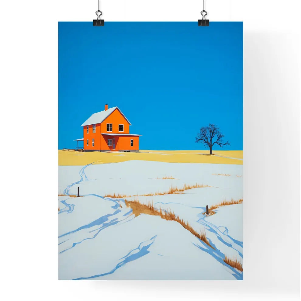 A Poster of prairie farmhouse buried in snow - A House In A Snowy Field Poster