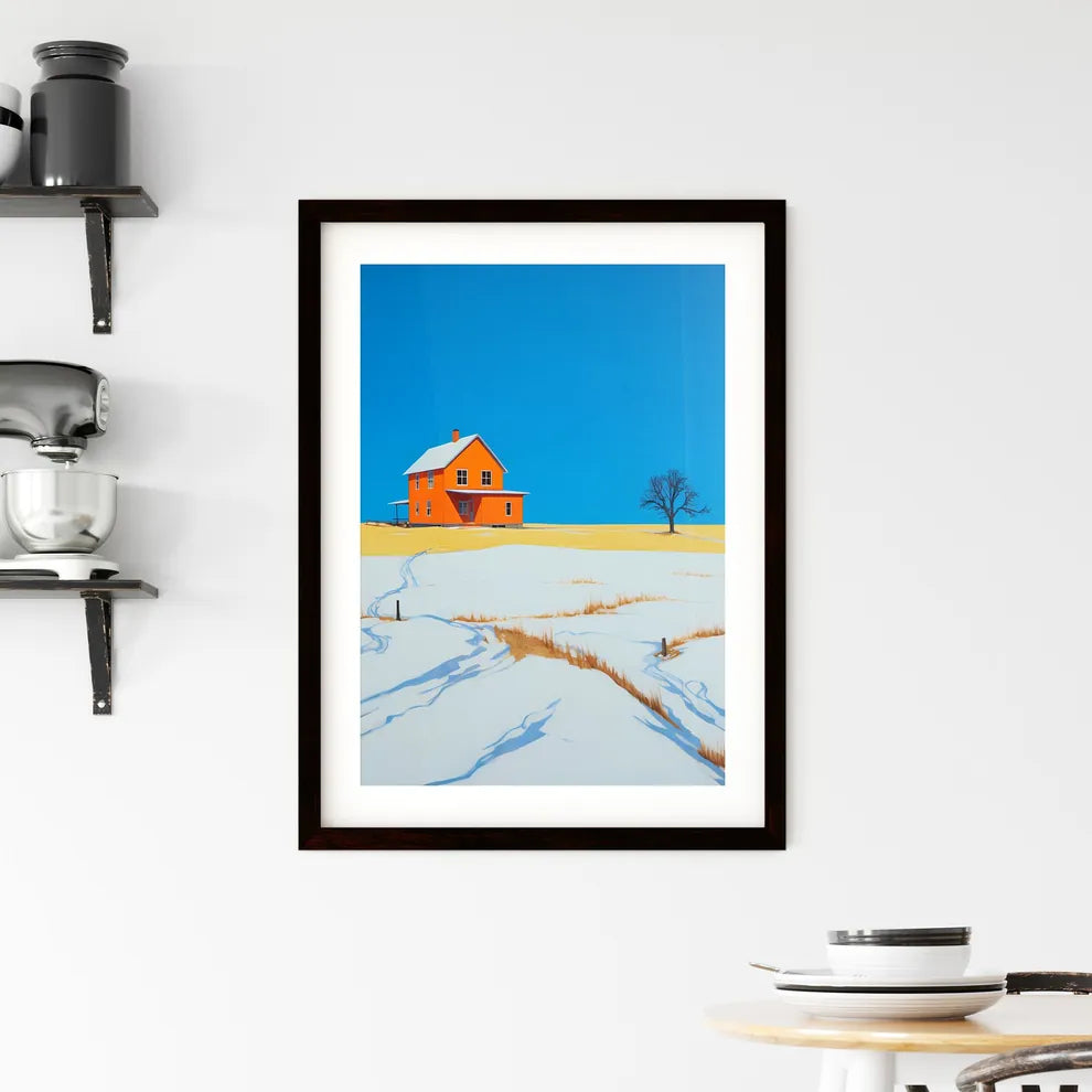 A Poster of prairie farmhouse buried in snow - A House In A Snowy Field Custom Print
