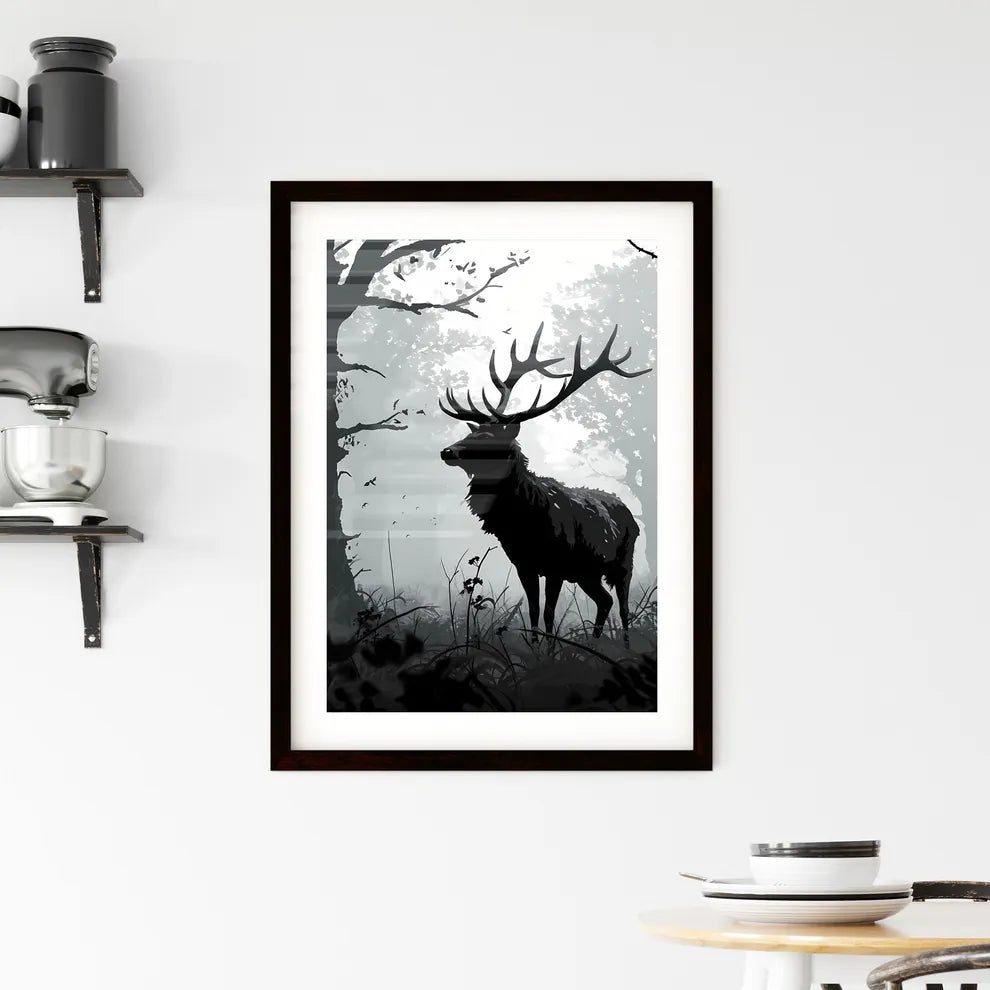 A Poster of deer in the woods  Framed Print