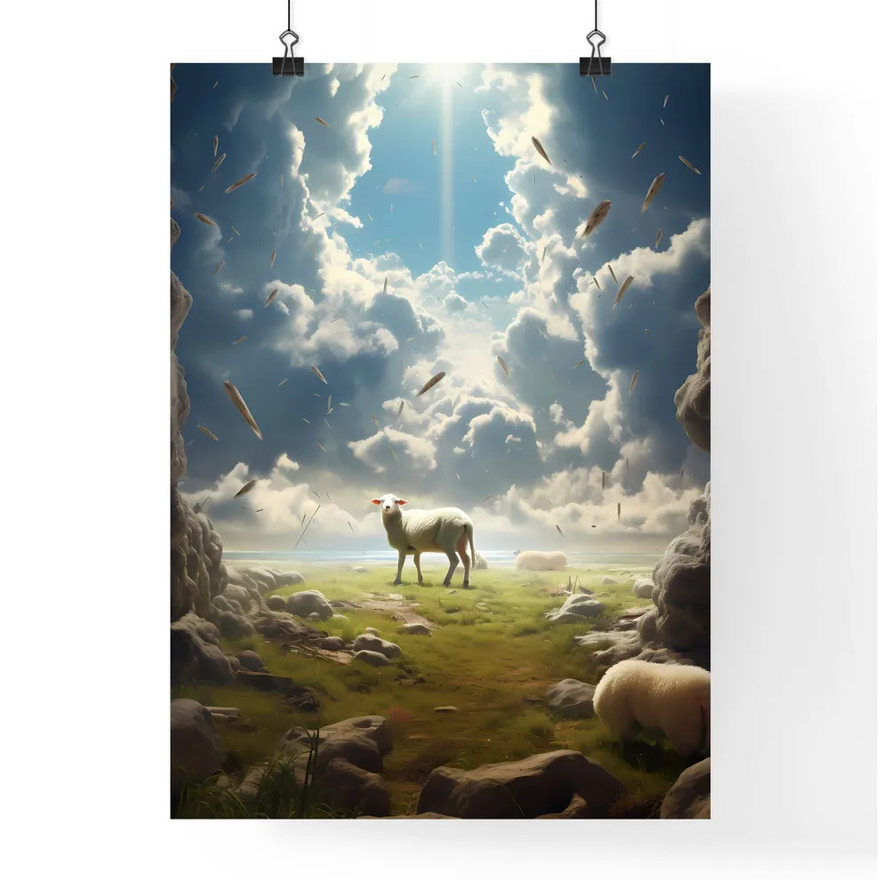 A Poster of un ciel avec des moutons qui tombent  Poster