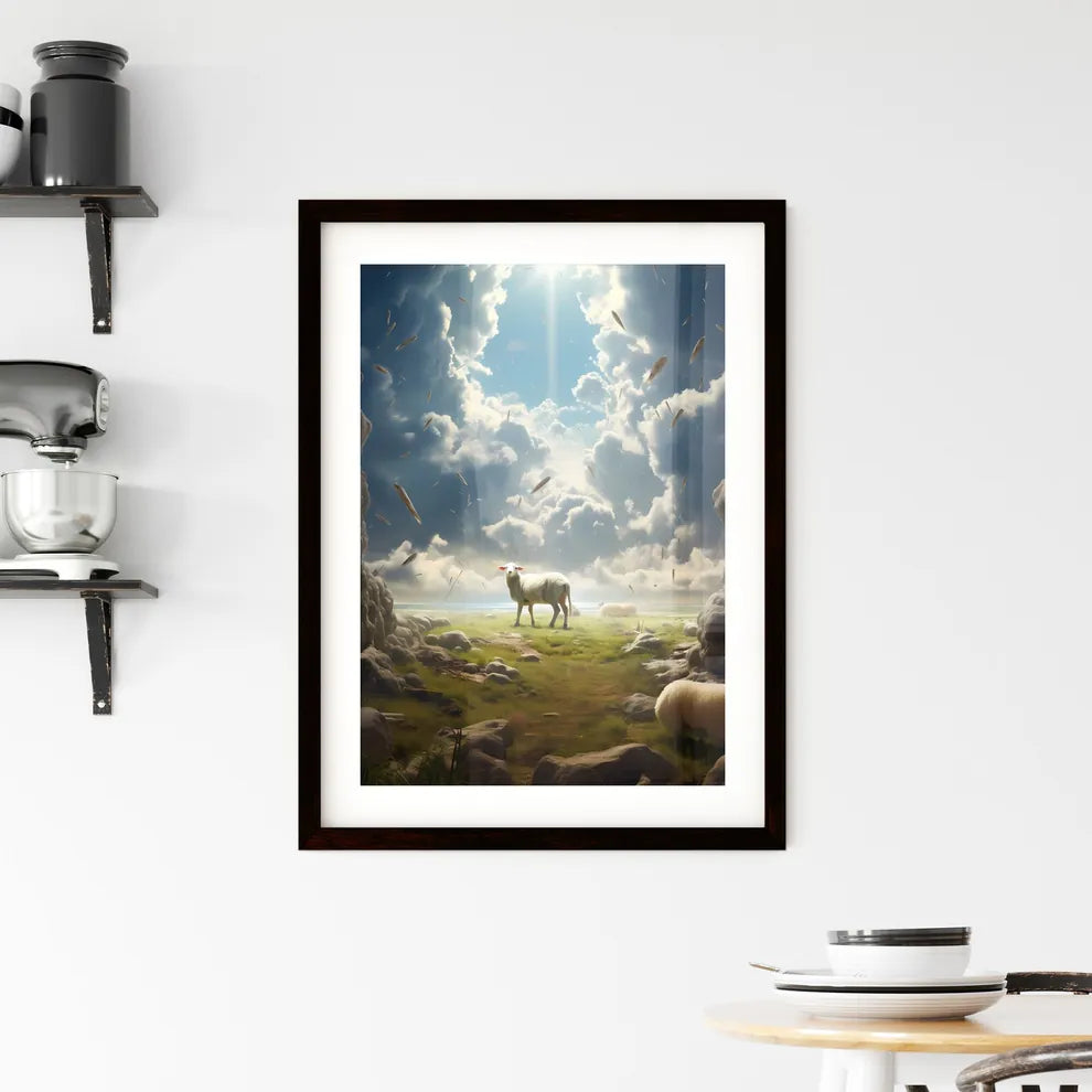 A Poster of un ciel avec des moutons qui tombent  Framed Print