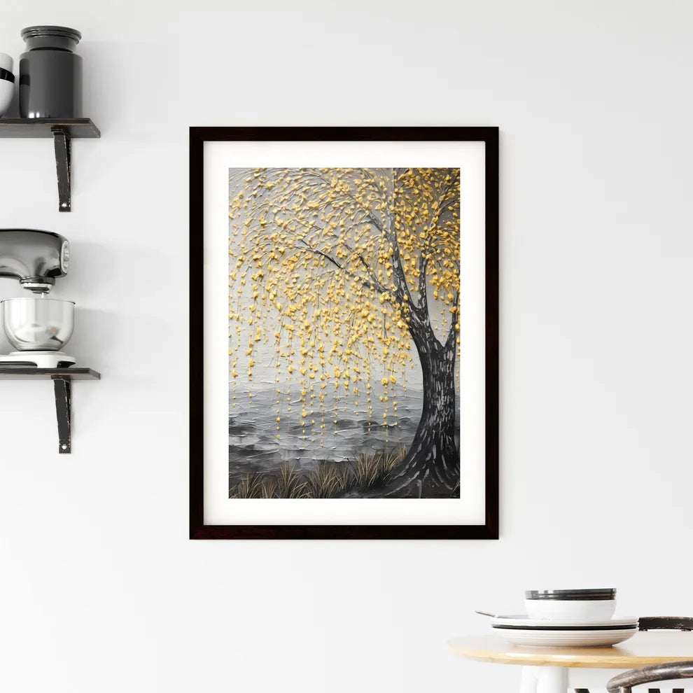 A Poster of an acrylic painting of a yellow  Framed Print