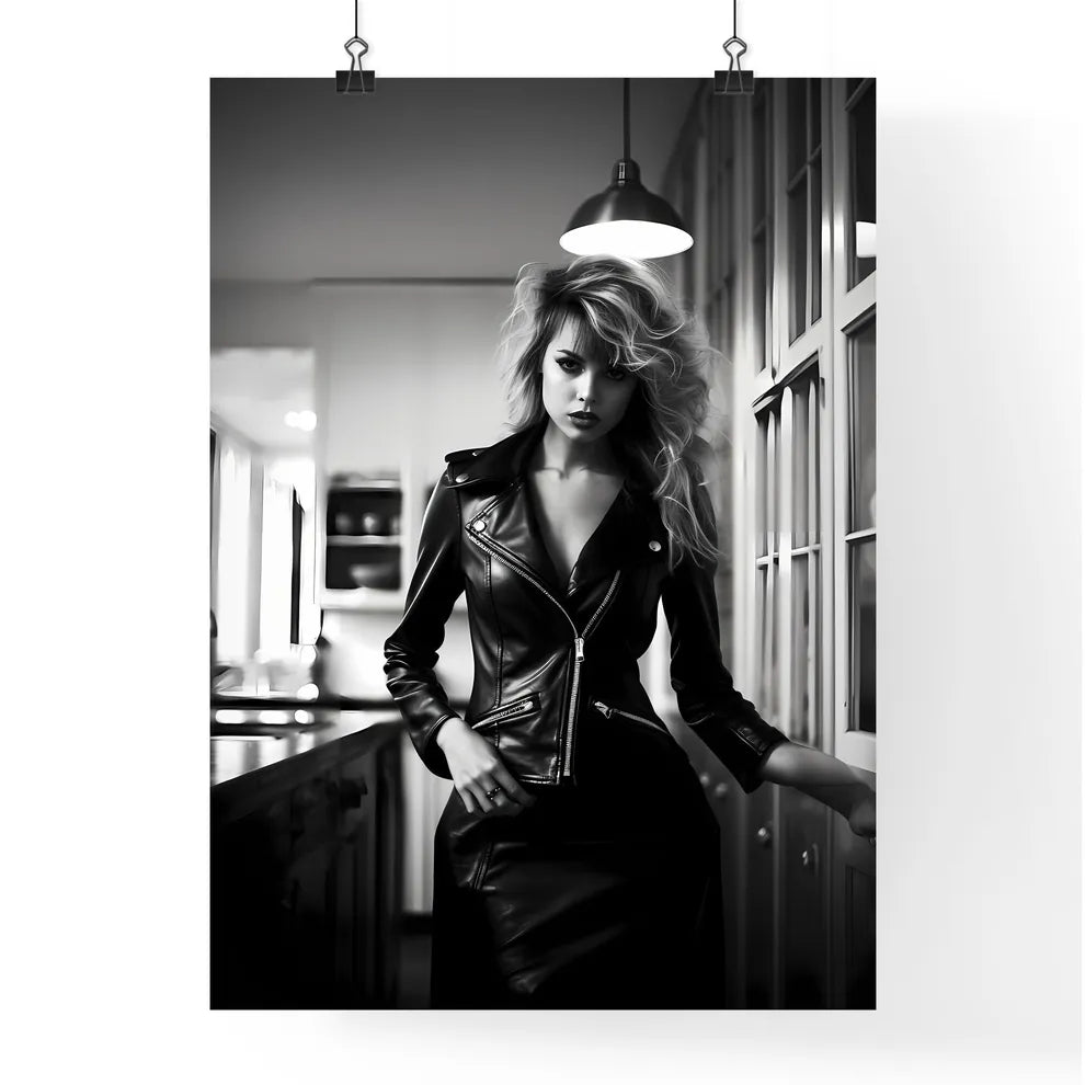 A Poster of leather goddess in a tres chic k Poster