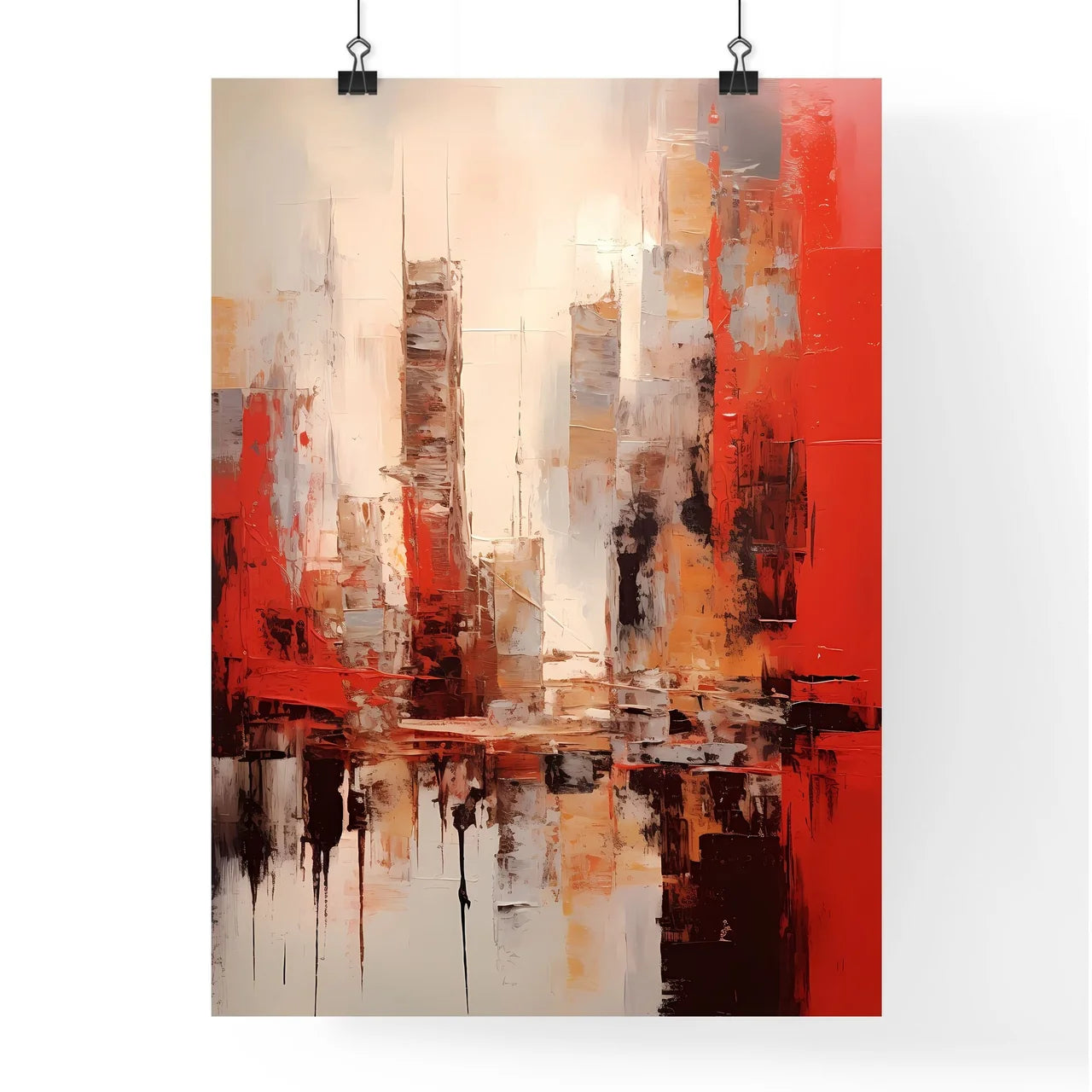 A Poster of a painting of cities in reds and browns - A Painting Of A City Poster