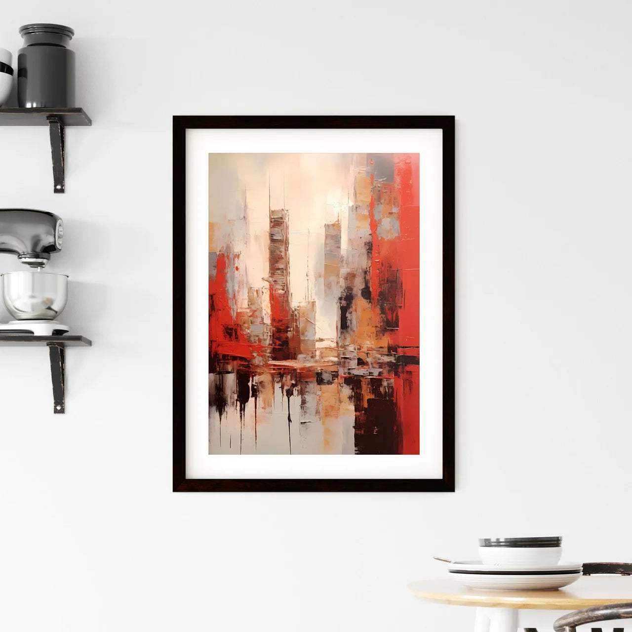 A Poster of a painting of cities in reds and browns - A Painting Of A City Custom Print