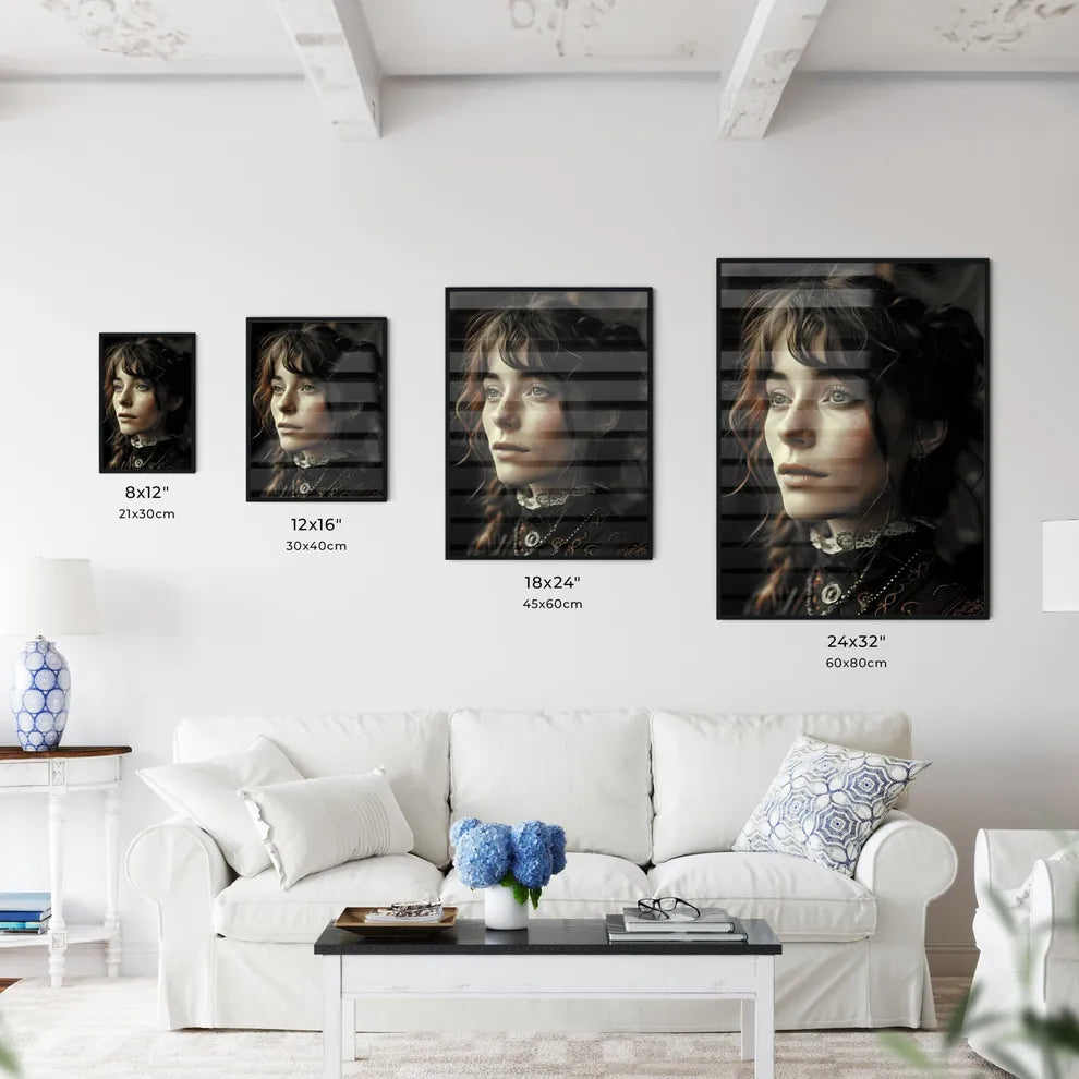 A Poster of a woman with feathers - A Woman With Freckles And Braids Looking To The Side Default Title