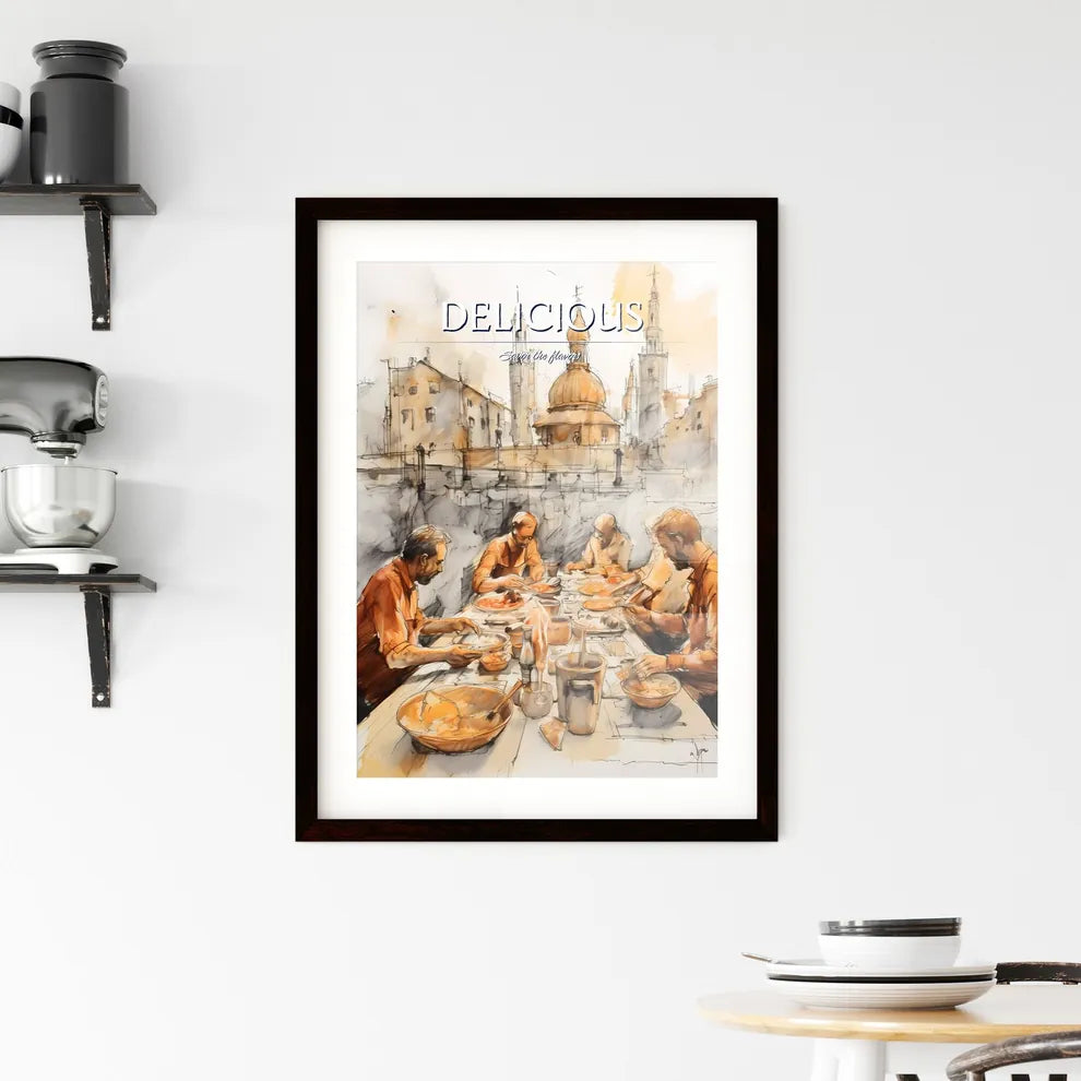 A Poster of tika masala food drawing sketchbook art - A Group Of Men Sitting At A Table Eating Food Custom Print