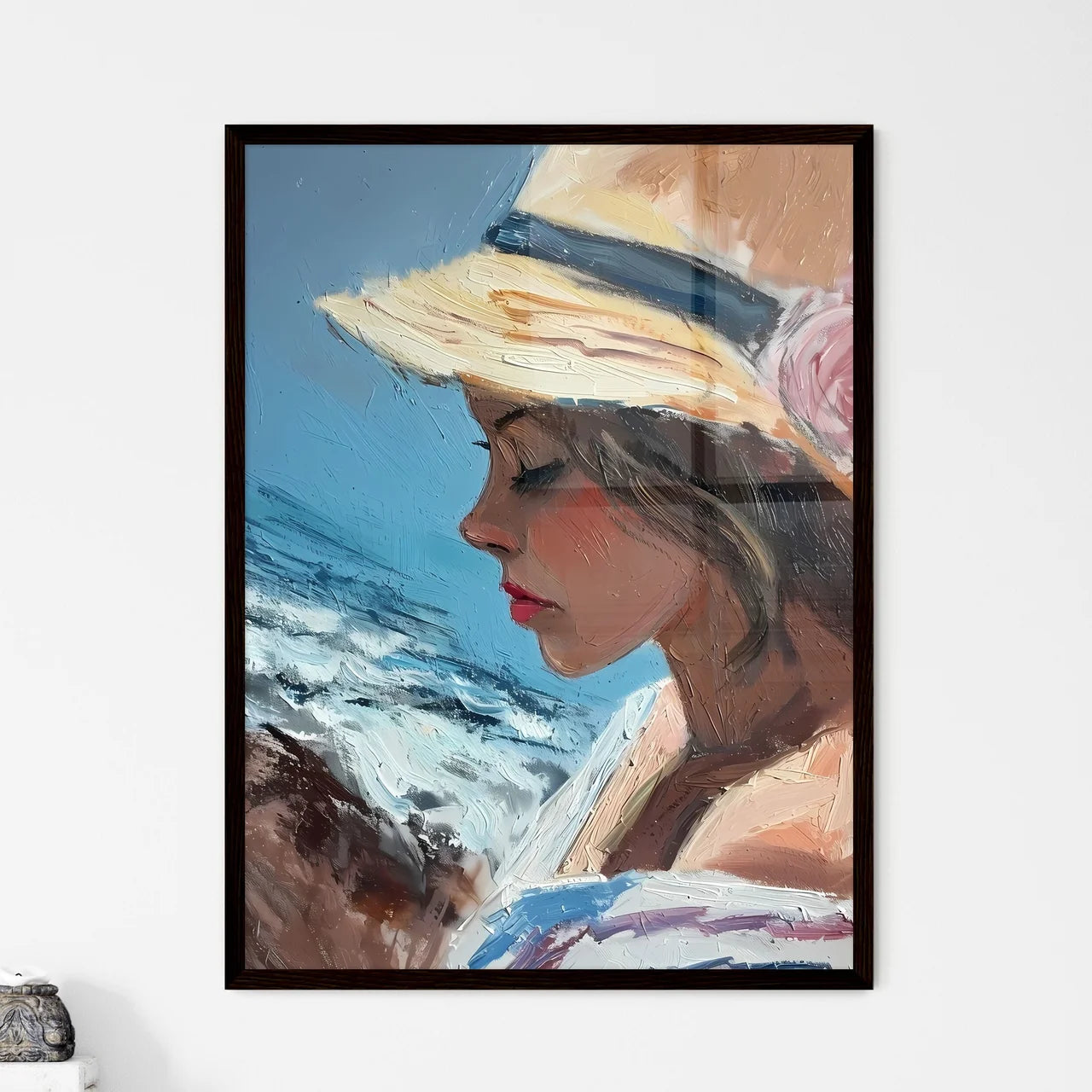 A Poster of pretty lady at the beach - A Wom - Framed Art Print
