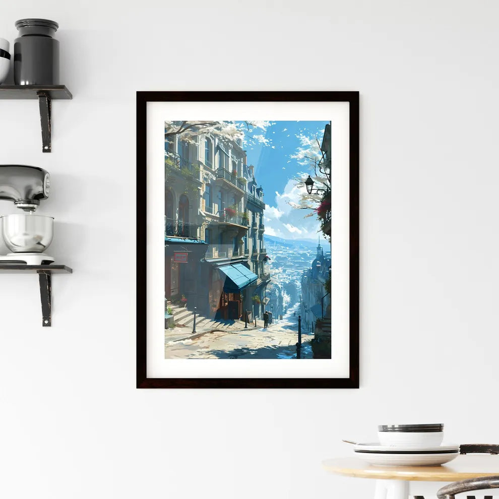A Poster of Paris Skyline - A Street With Buildings And Stairs Custom Print