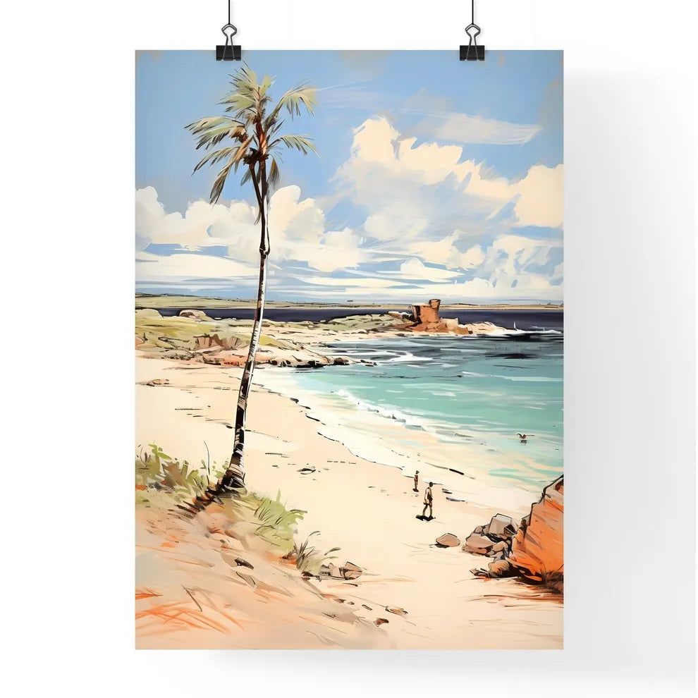 A Poster of desert tropical beach with palm  Poster
