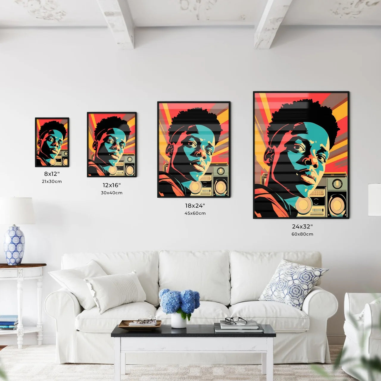 A Poster of a black teenager listening  Size Chart