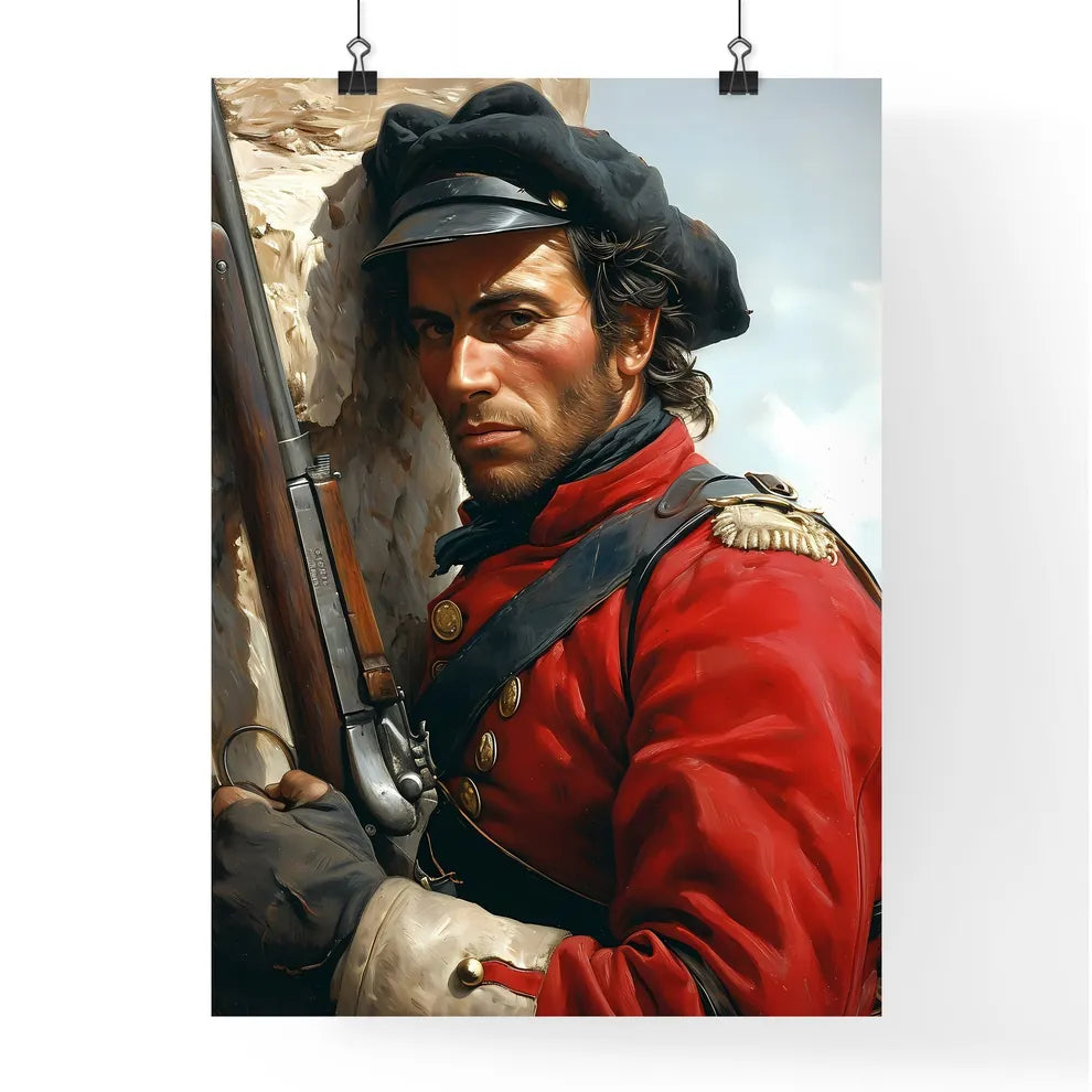 A Poster of soldier carrying rifle  Poster