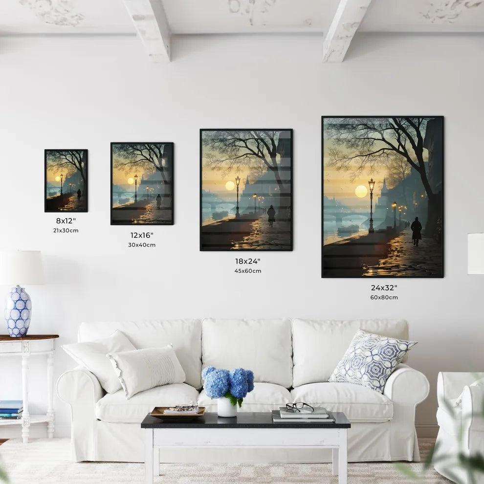 A Poster of vector poster traveling - A Person Walking On A Sidewalk Next To A River Size Chart