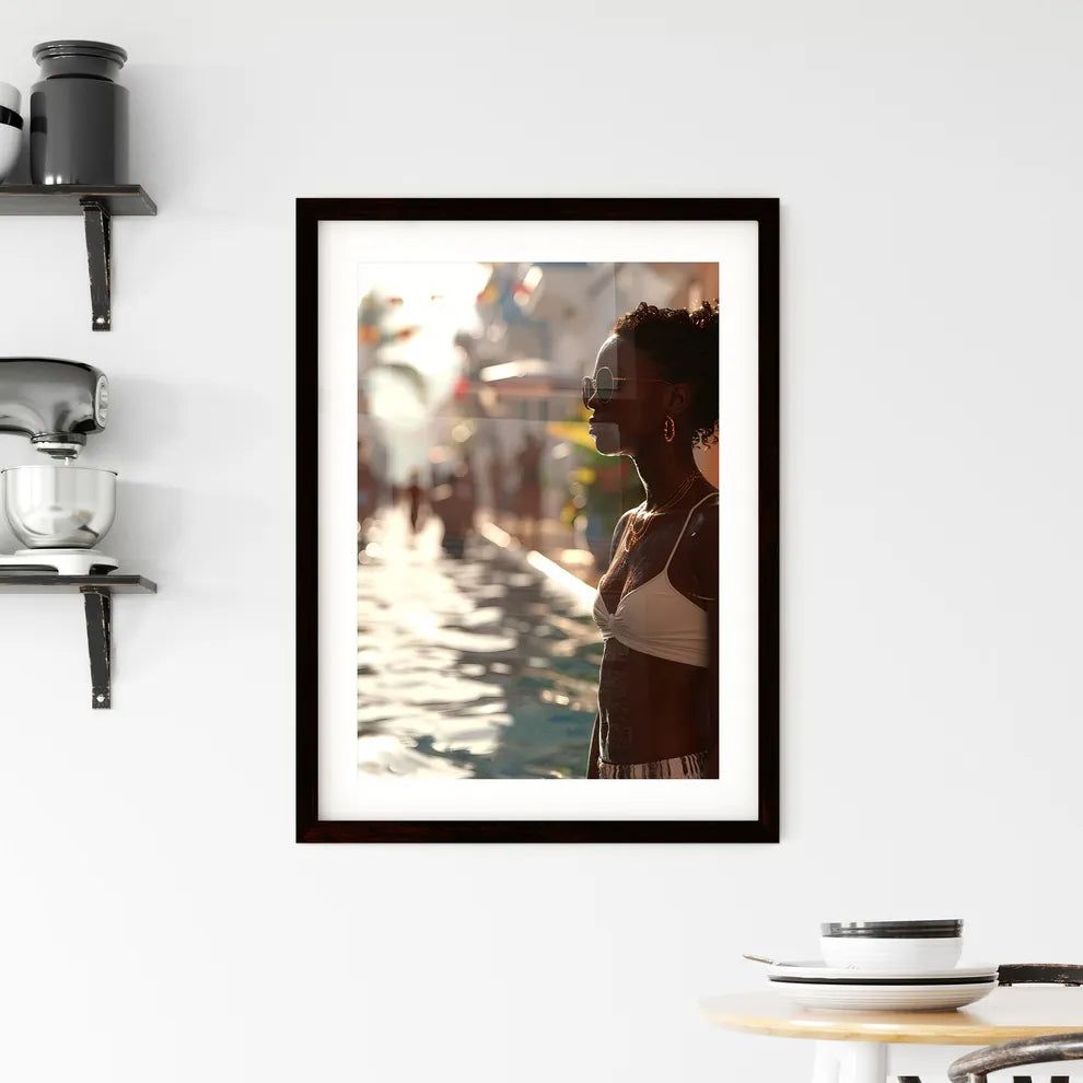 A Poster of a beautiful woman sitting poolsi Framed Print