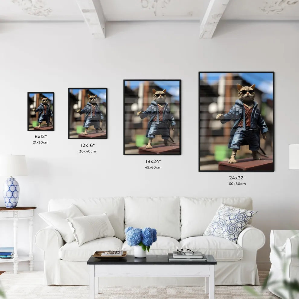 A Poster of A cat wearing sunglasses  Size Chart