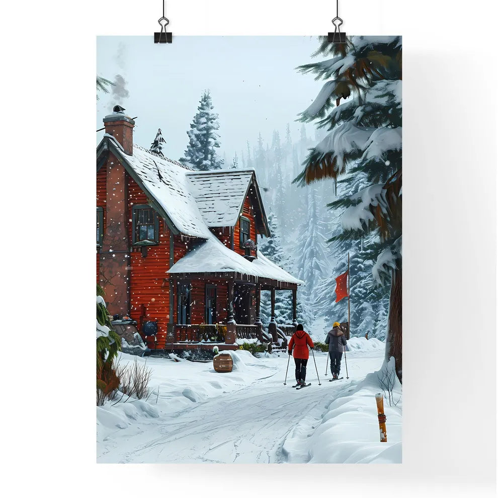 A Poster of two people are skiers in the sno Poster