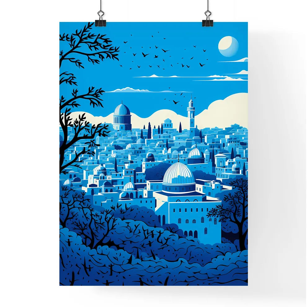 A Poster of outline the city of Jerusalem - A City With Domes And Trees Poster