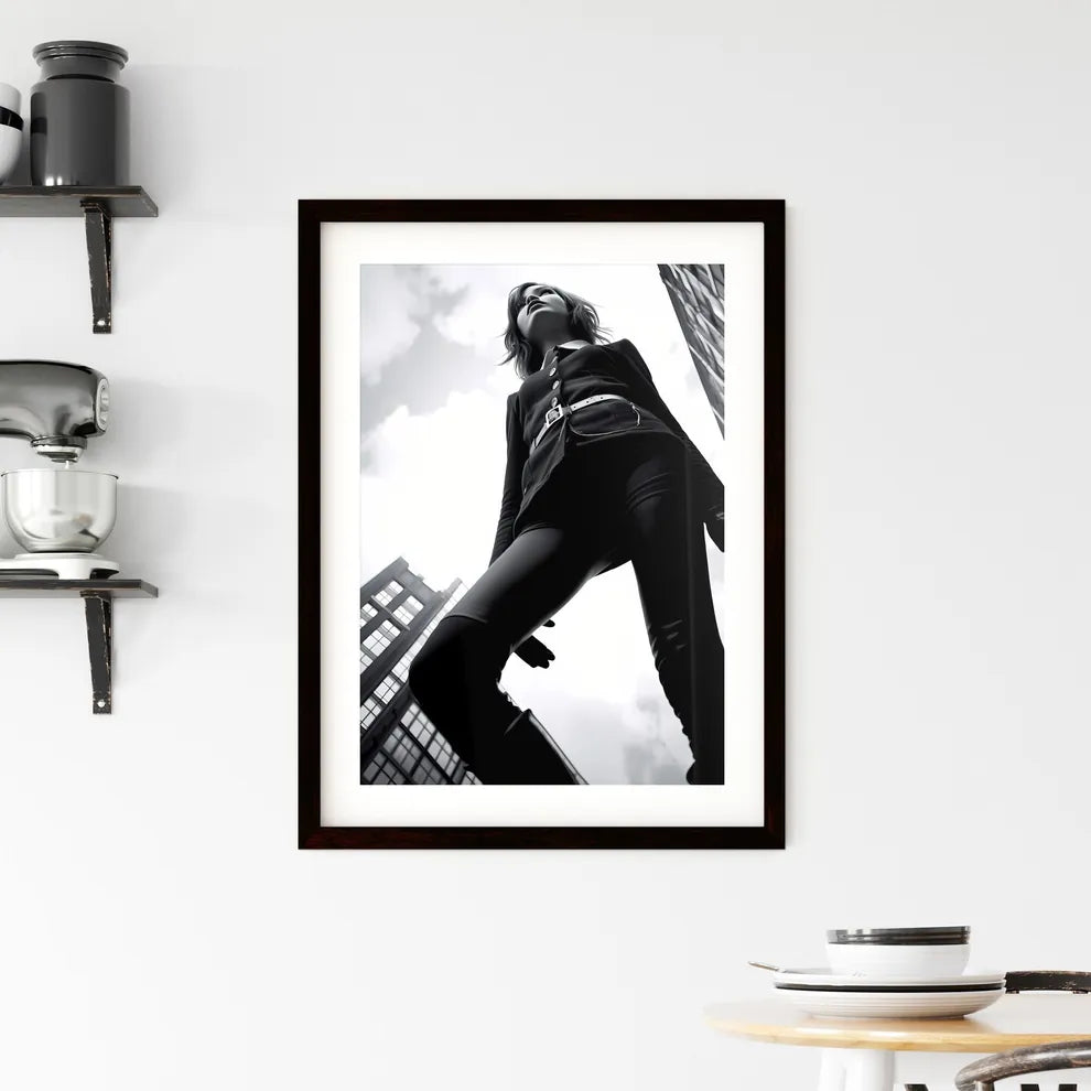 A Poster of girl model shooting low angle sh Framed Print