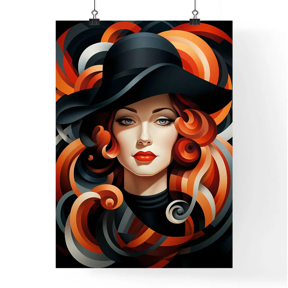 A Poster of a woman wearing a black and red  Poster